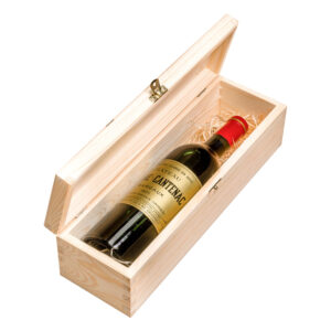 A wooden gift box for a bottle of wine